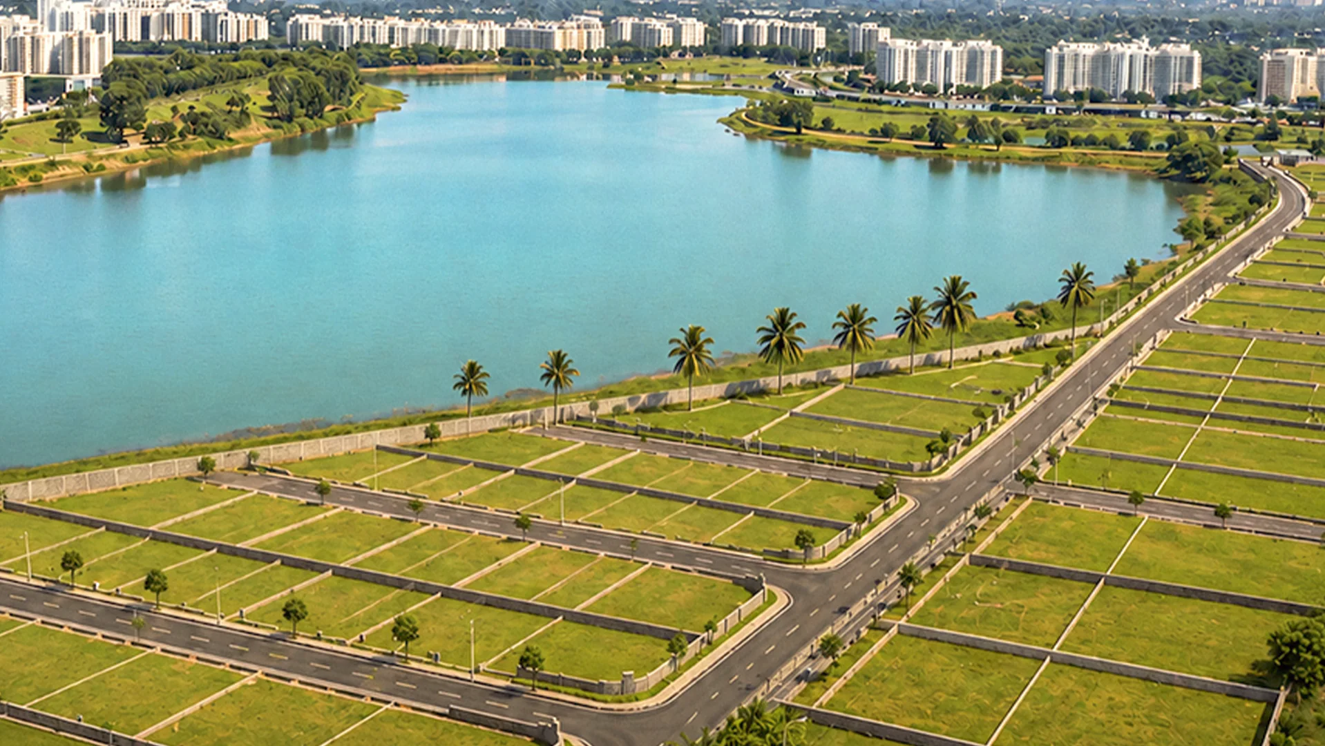 Lake inlet beside Ocean Wave gated community plots in Madambakkam