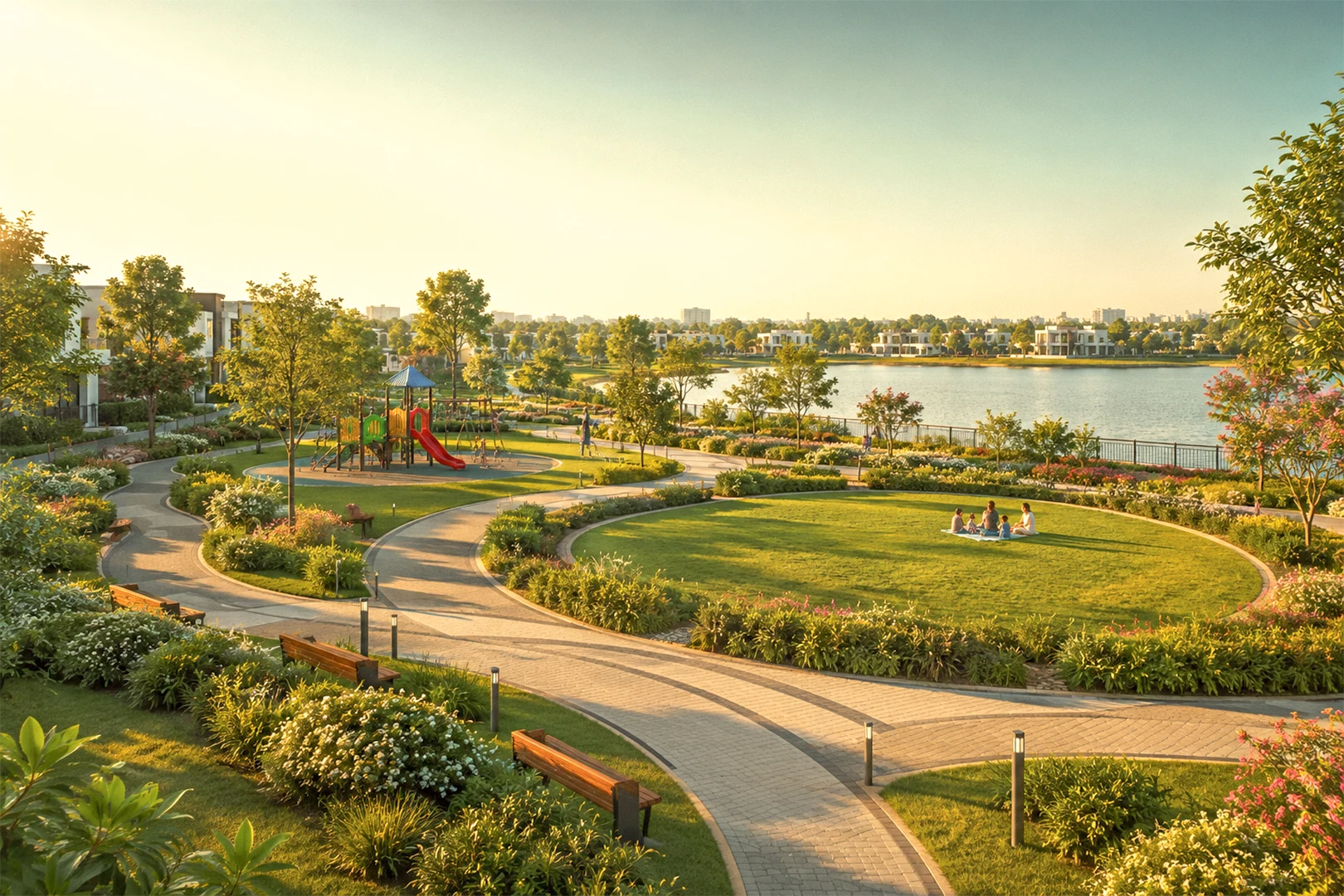 Landscaped parks at Ocean Wave residential plots in Madambakkam